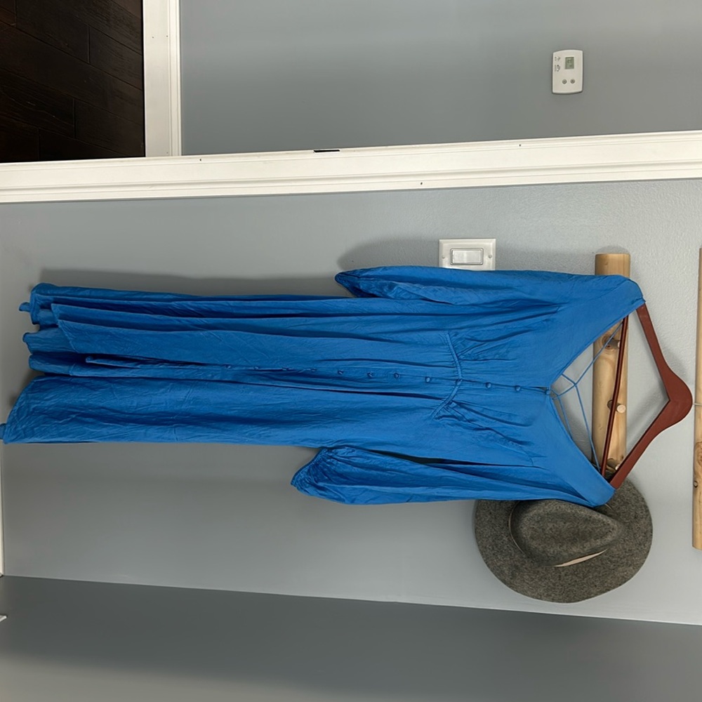 Free People Blue button up dress with strappy back detail size 8